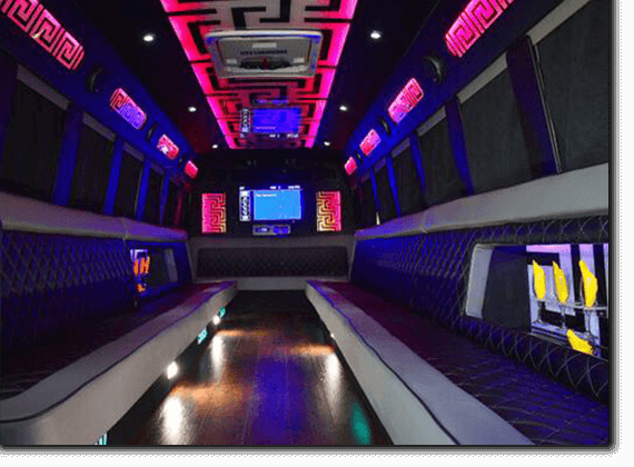 20 passenger party bus interior with laser light and amazing sound system