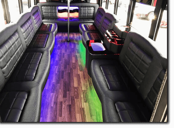 Denver limo bus interior with amazing sound systems