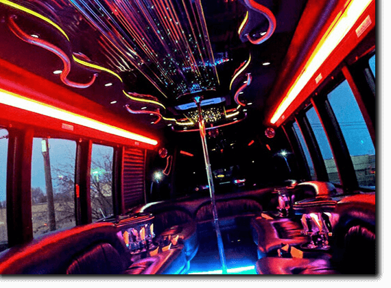 50 passenger Denver limo interior with custom seats